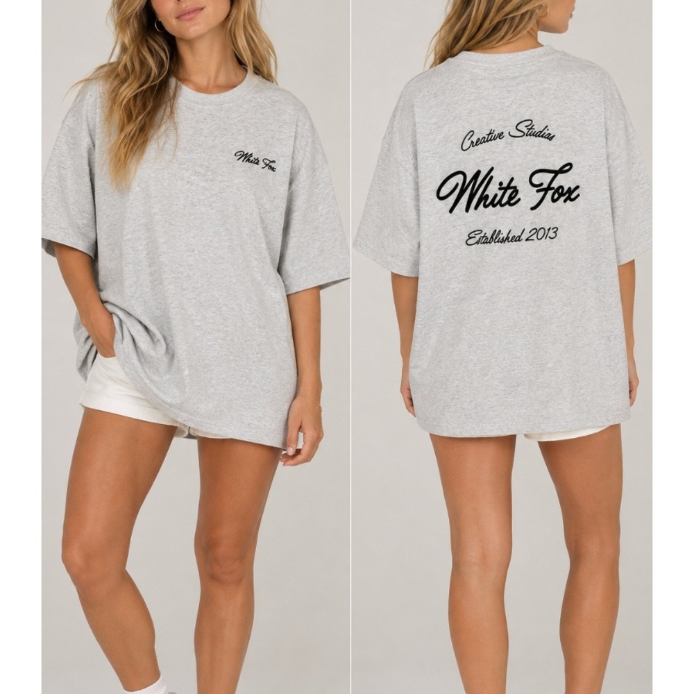 NEW White Fox Creative Studios Oversized Boxy Tee T-Shirt Grey Marle XL/XXL